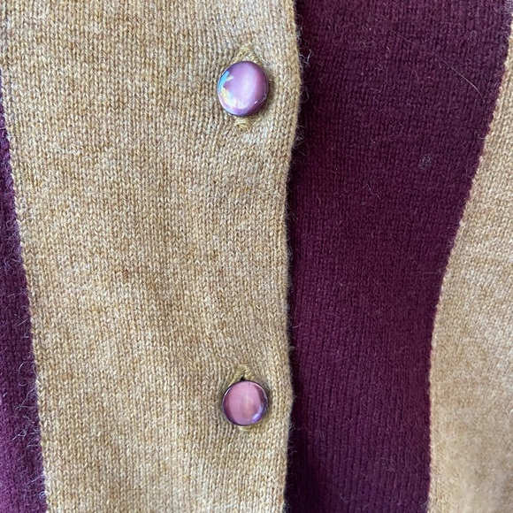 Beautiful NWT burgundy + tan JCrew Collection Striped cashmere Cardigan - Picture 7 of 10